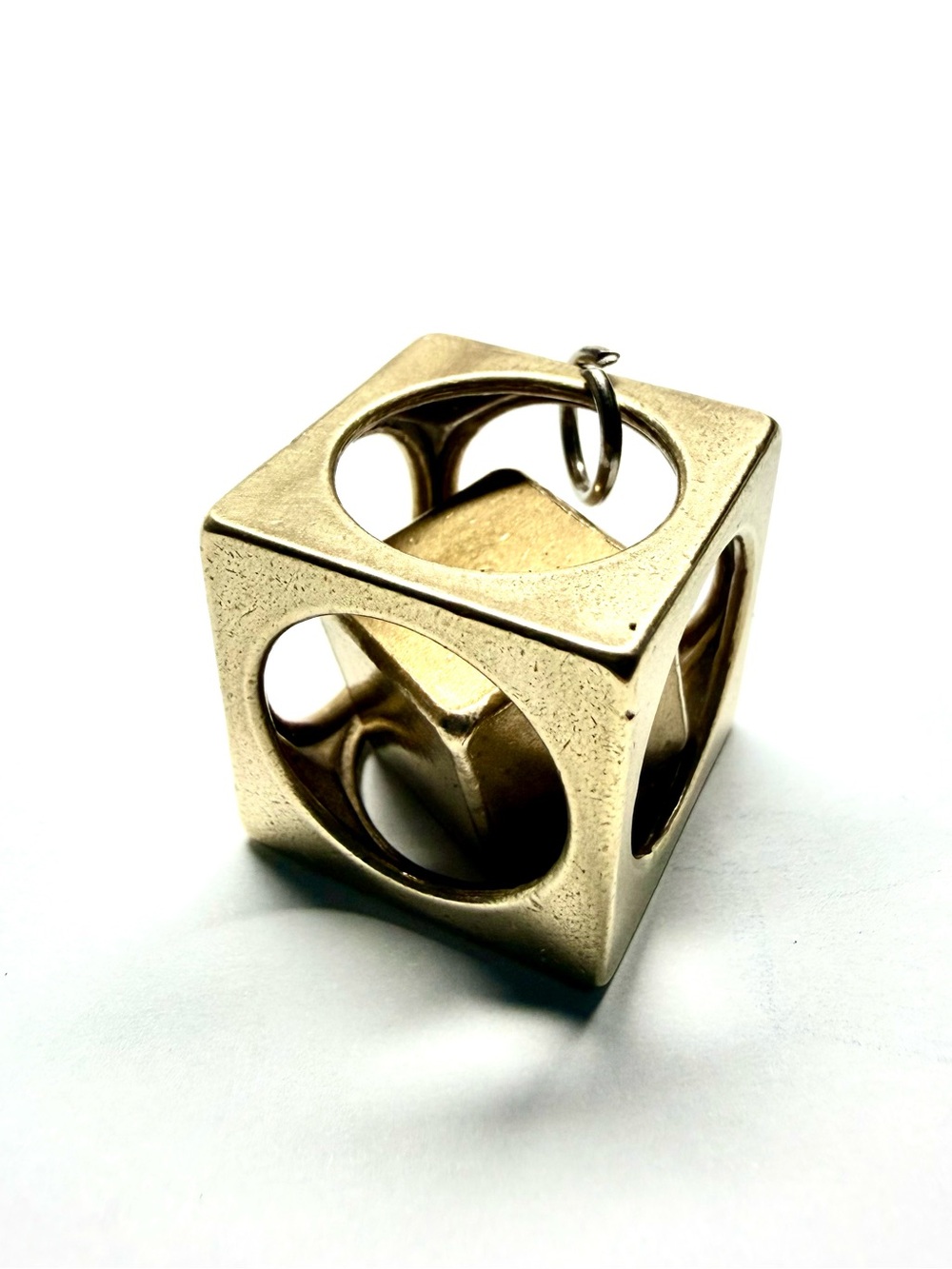 Vintage Brass Cube in a Cube Puzzle Key Chain Pendant 19.70x19.70x19.70mm